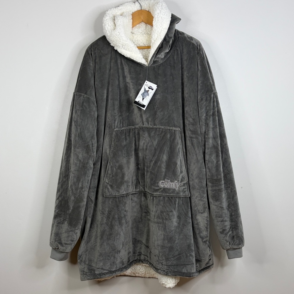 New The Comfy Medium Gray Oversized Wearable Blanket Fleece Hoodie One Size